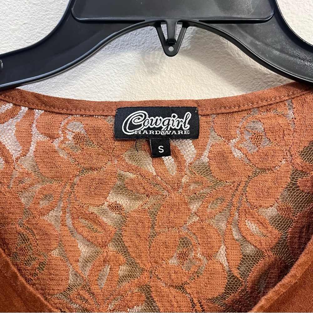 Cowgirl Hardware Top Womens S Brown Faux Suede Mixed Media Beaded Western - Picture 6 of 6